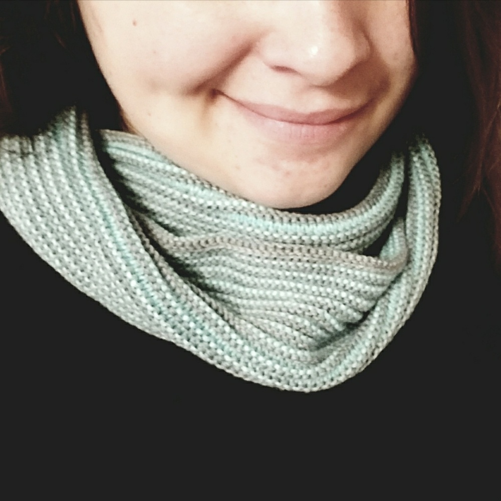 Teal and gray stretchy infinity scarf