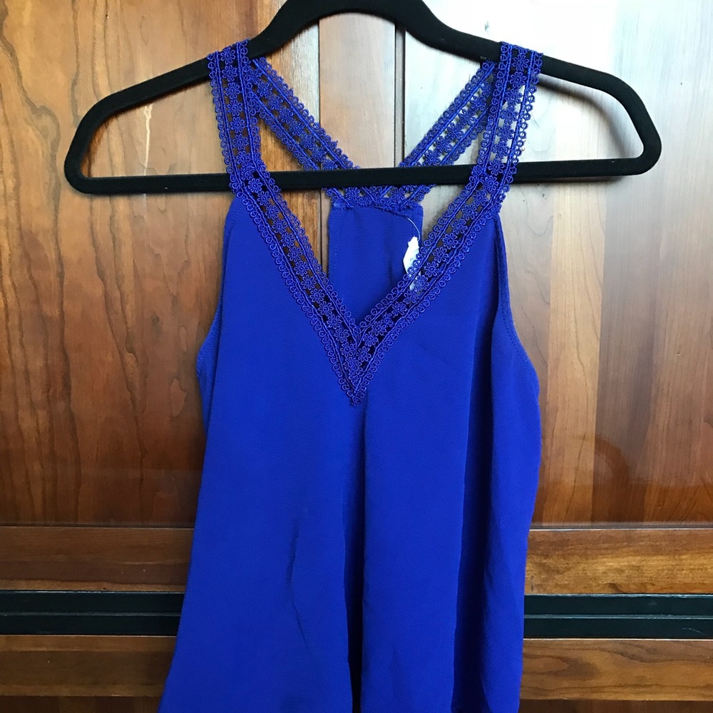 Deep blue racer back tank w/ lace Nordstrom BP