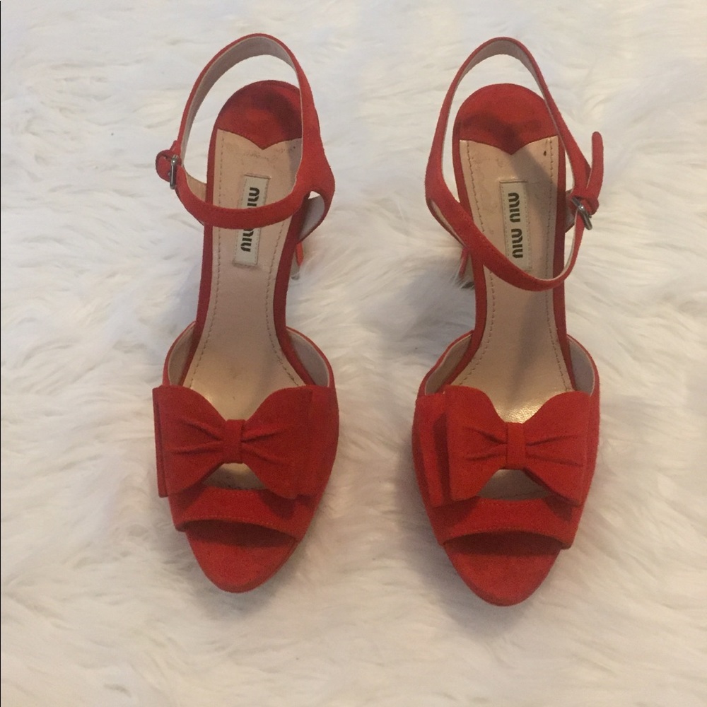Miu Miu Red Suede Camoscio Lacca Bow Platforms