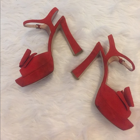 Miu Miu Red Suede Camoscio Lacca Bow Platforms - Picture 3 of 8