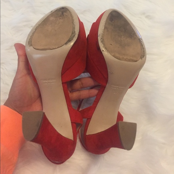 Miu Miu Red Suede Camoscio Lacca Bow Platforms - Picture 8 of 8