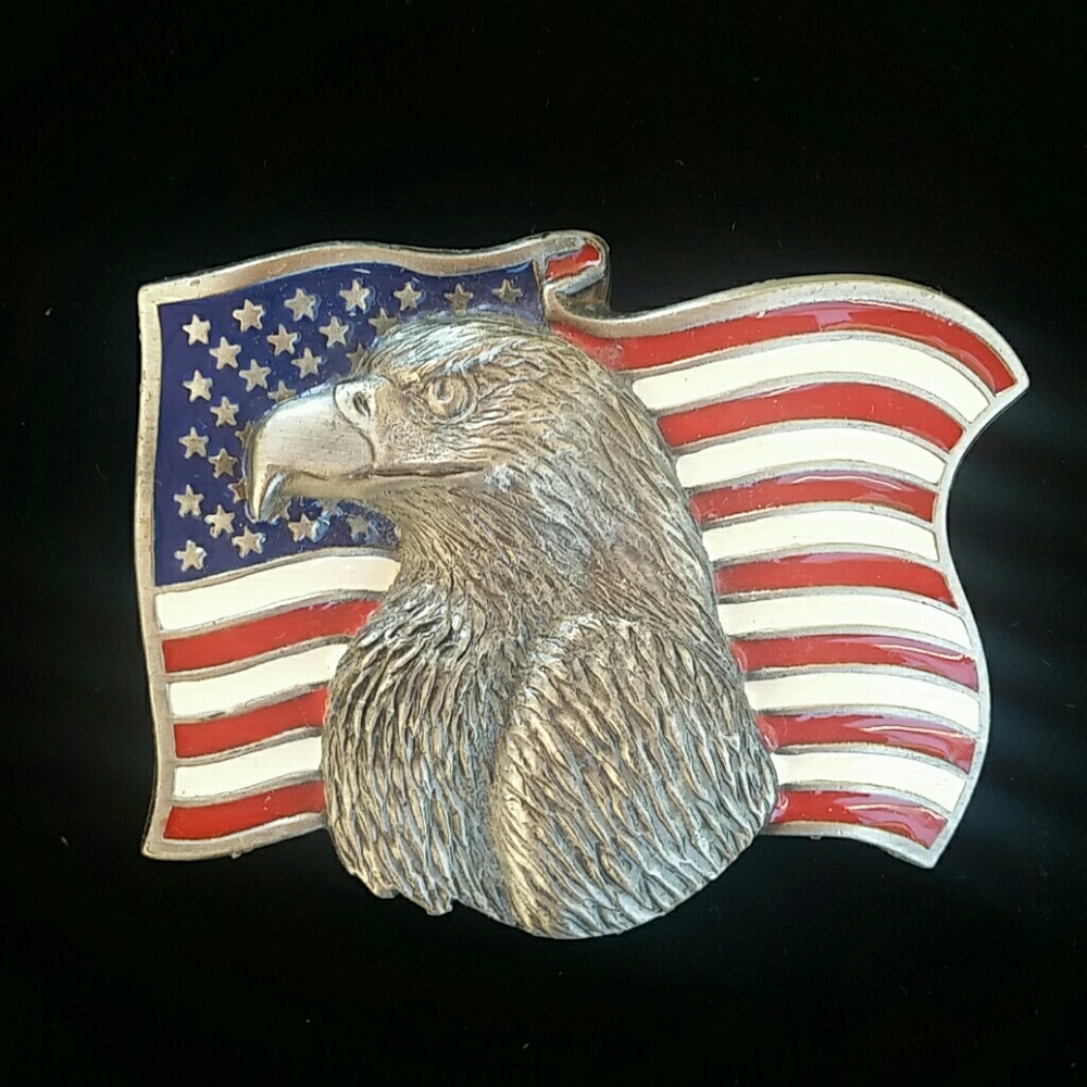 2/$25 American Flag Belt Buckle Bald Eagle Silver