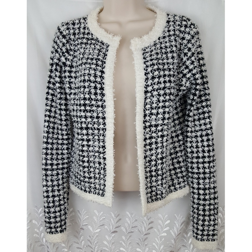 Black & white nubby textured sweater cardigan