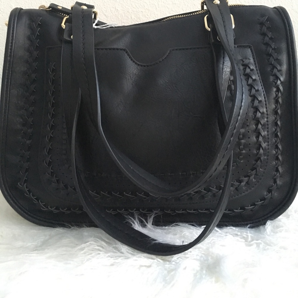 Madison West black braided two handle purse