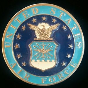 US Air Force Belt Buckle Blue Enamel on Gold
