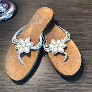 White flower cork flip flops