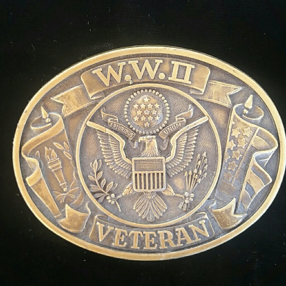Solid Brass Belt Buckle World War II Veteran