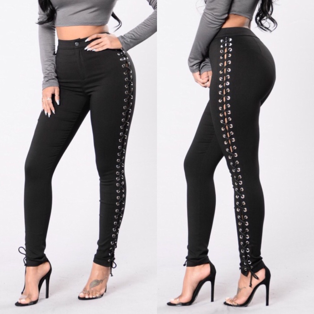 Fashionnova Lace Up Black Pants