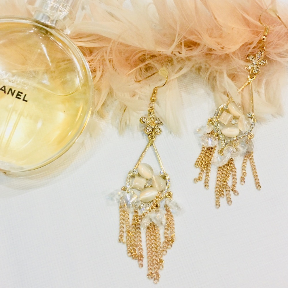 Blush & Gold Chandelier Earrings - Picture 3 of 6