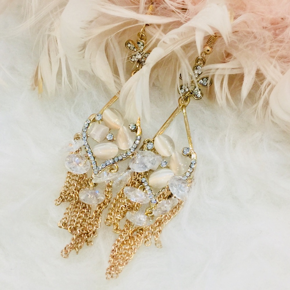 Blush & Gold Chandelier Earrings - Picture 2 of 6