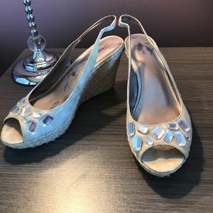 White Gem Open Toe Wedge