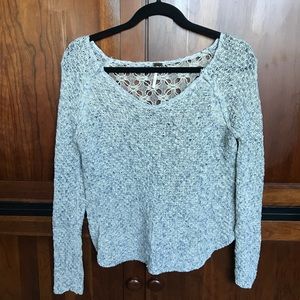 Blue+white cozy sweater with sheer lace back