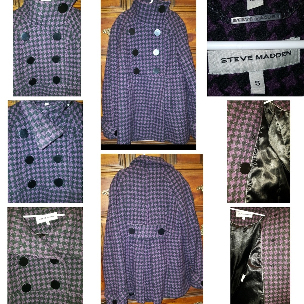 Steve Madden purple & black houndstooth print coat
