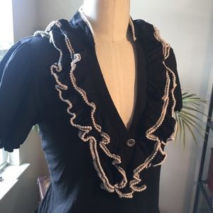 Black ruffle collar blouse