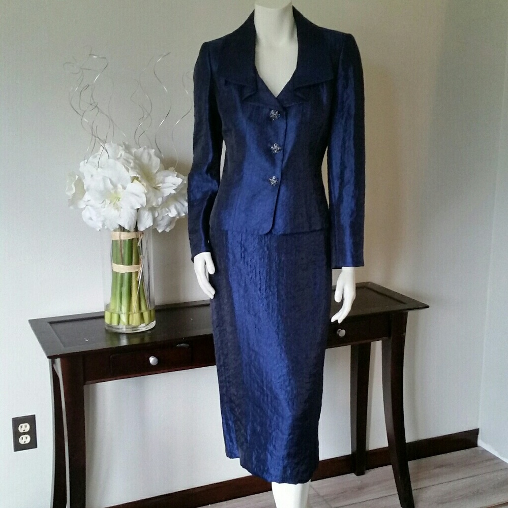 Kasper Midnight Blue shimmer skirt suit Sz 6p
