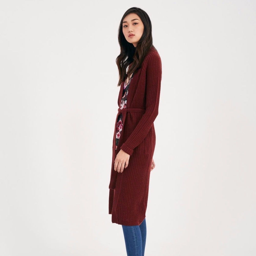 Maroon Burgundy Long Sleeve Knit Cardigan