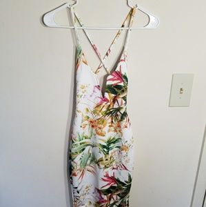 Strappy floral mid length bodycon dress