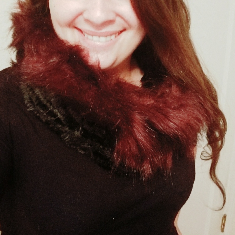 Dark purple and black faux fur infinity scarf