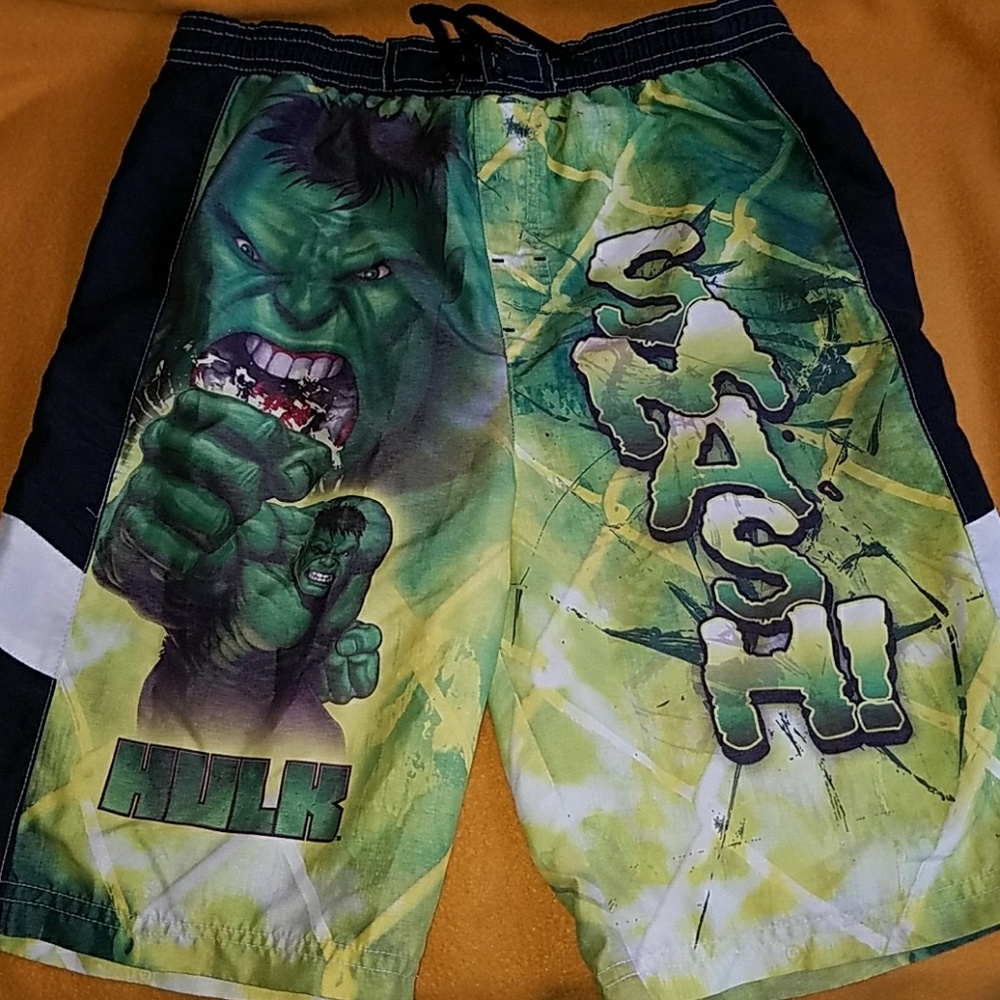 Boys swimming trunks.  Hulk.