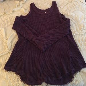 Eggplant Cold Shoulder Waffle Sweater