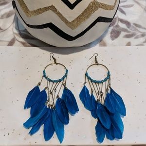HOST PICK Boho Blue Circle Feather Earrings