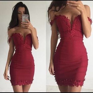 Red off the shoulder lace dress