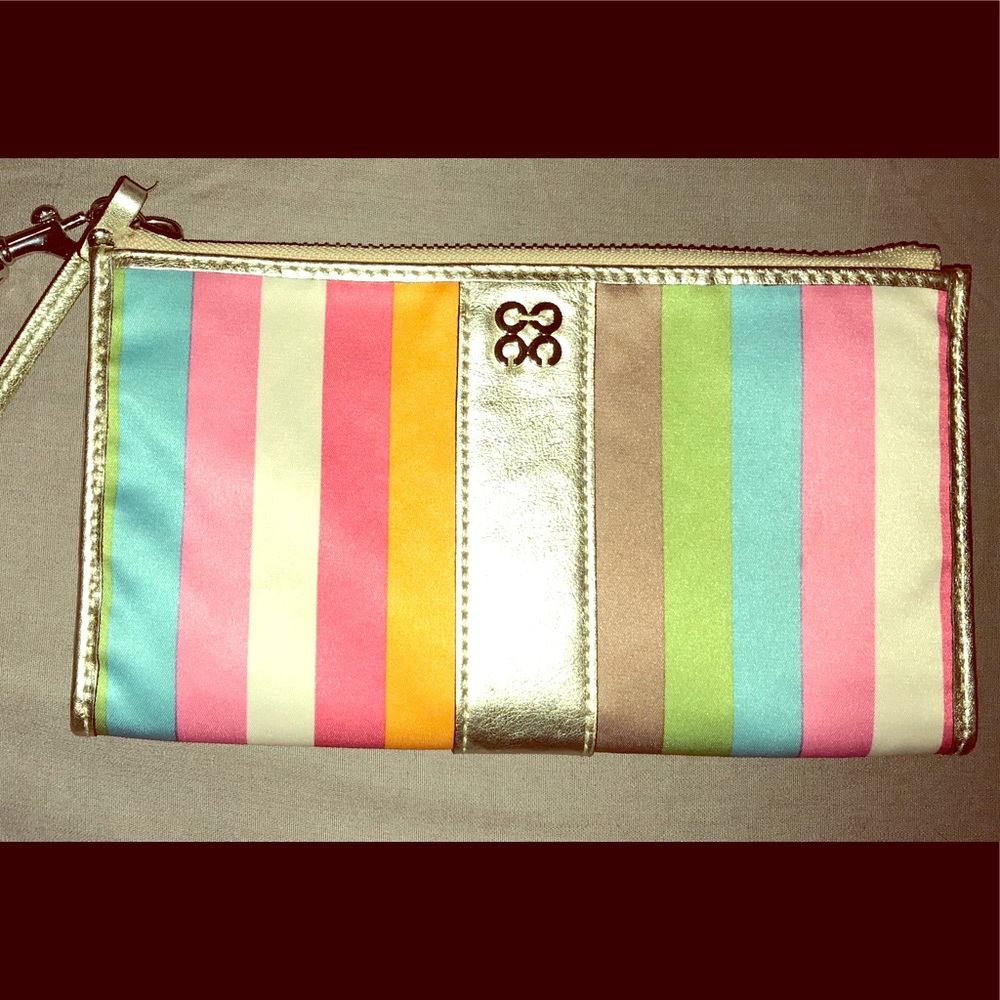 Authentic Coach striped wristlet