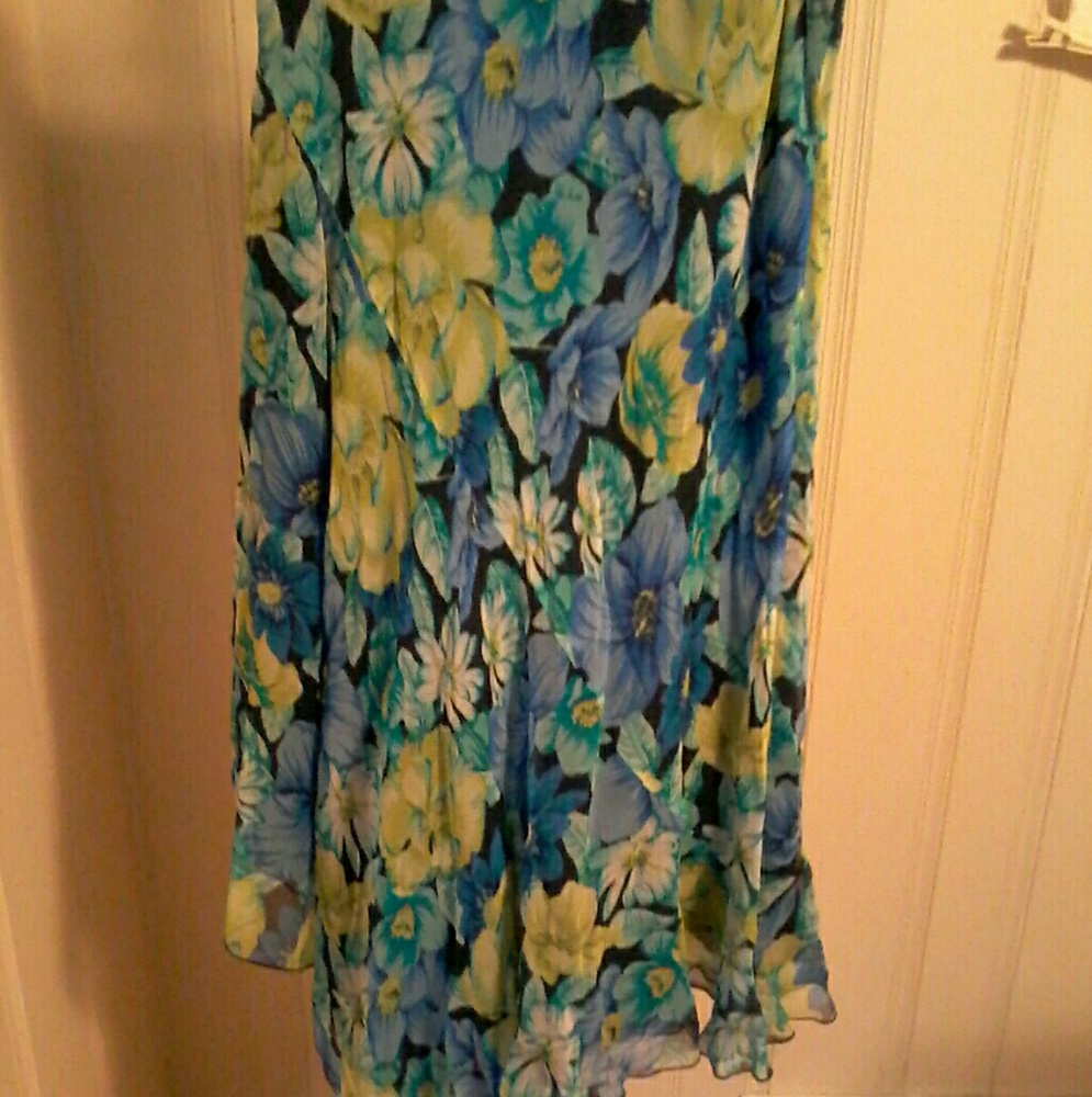 ROBBIE BEE SILK Blue Floral Asymmetrical Skirt 10