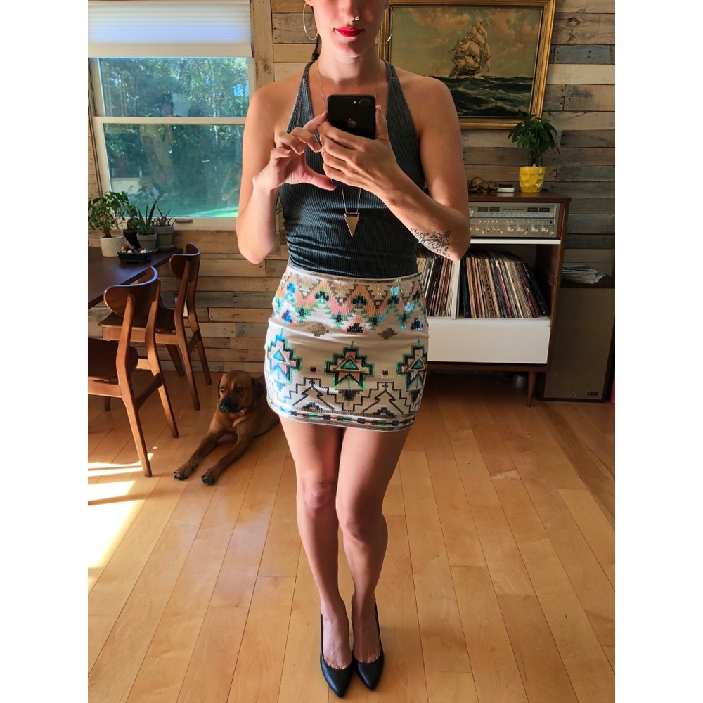(NWOT) Express Tribal Pattern Sequin Mini Skirt