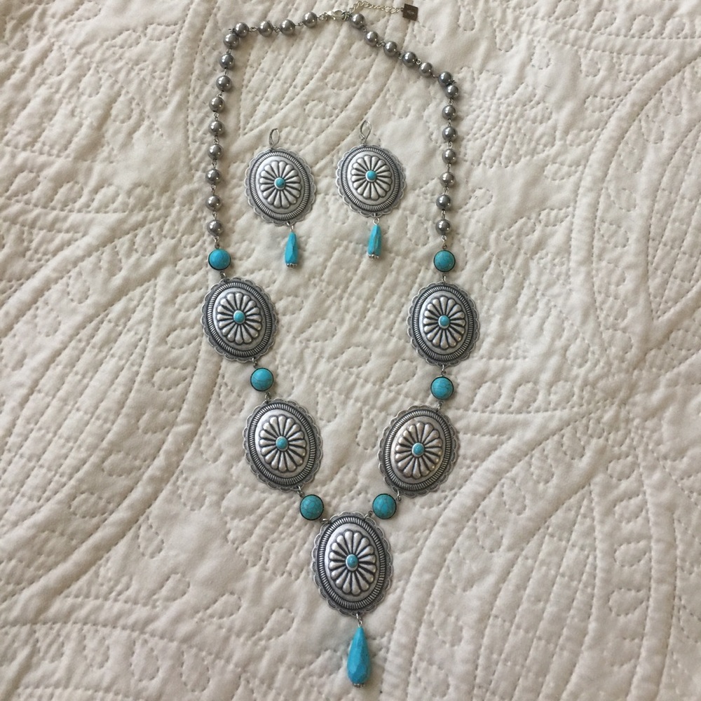 Pink Panache concho and turquoise necklace.