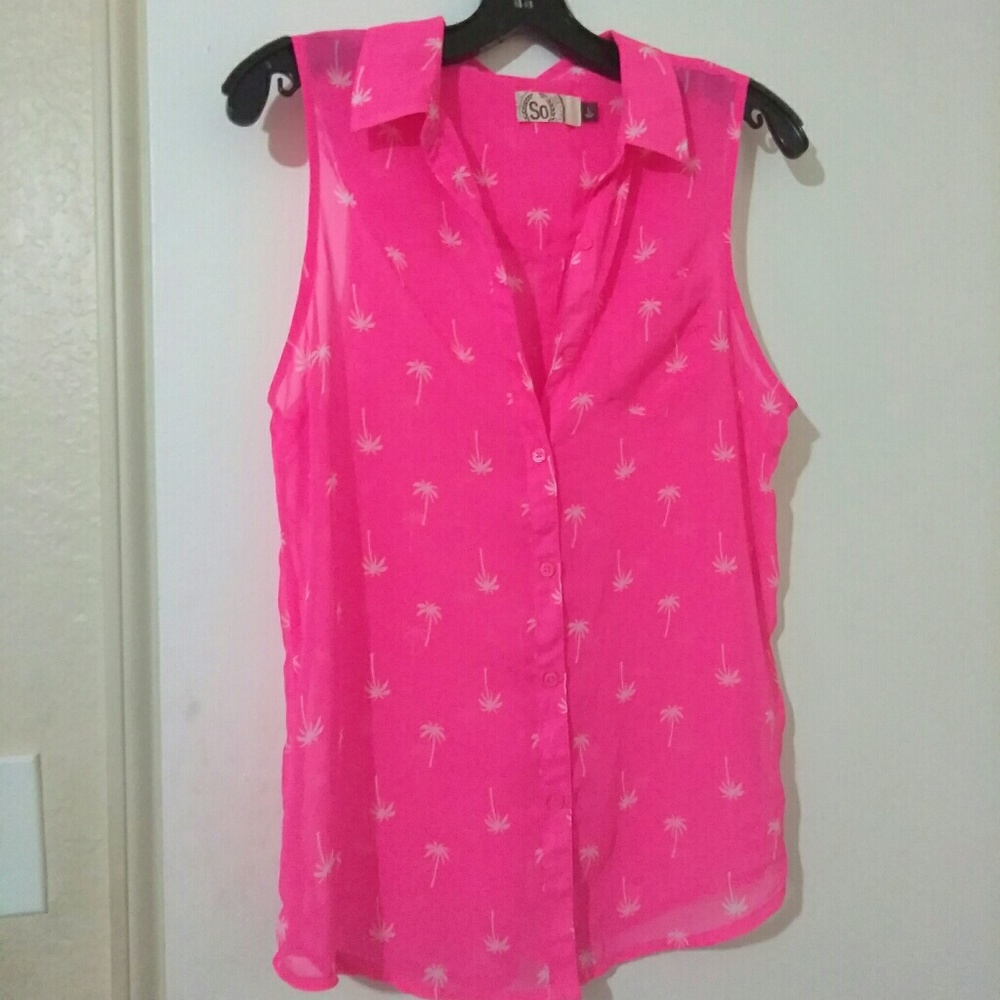Hot Pink Palm Tree Sleeveless Blouse