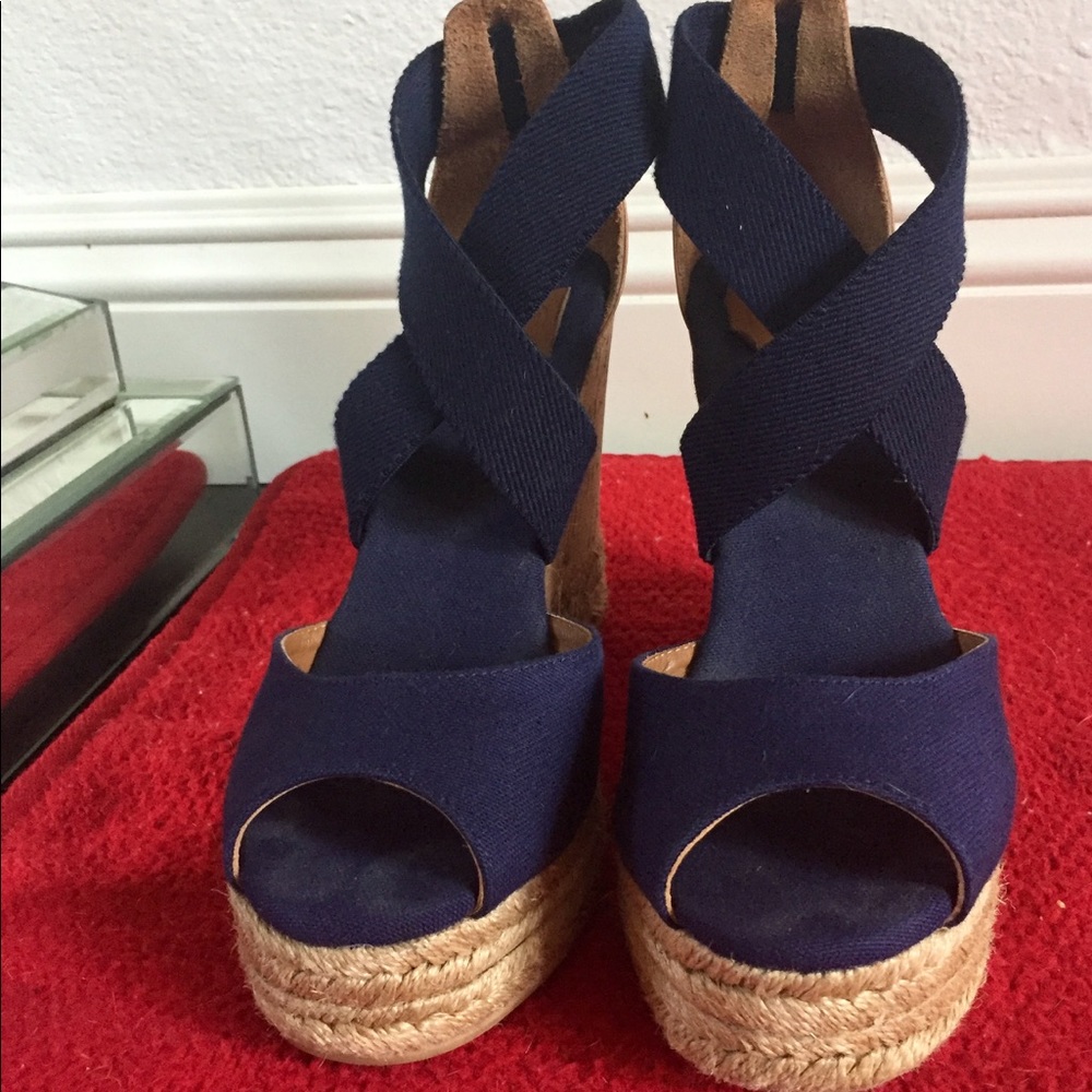 Tory Burch Navy Blue Wedge Shoes