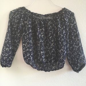 Brandy Melville Sheer Navy Floral Maura Top