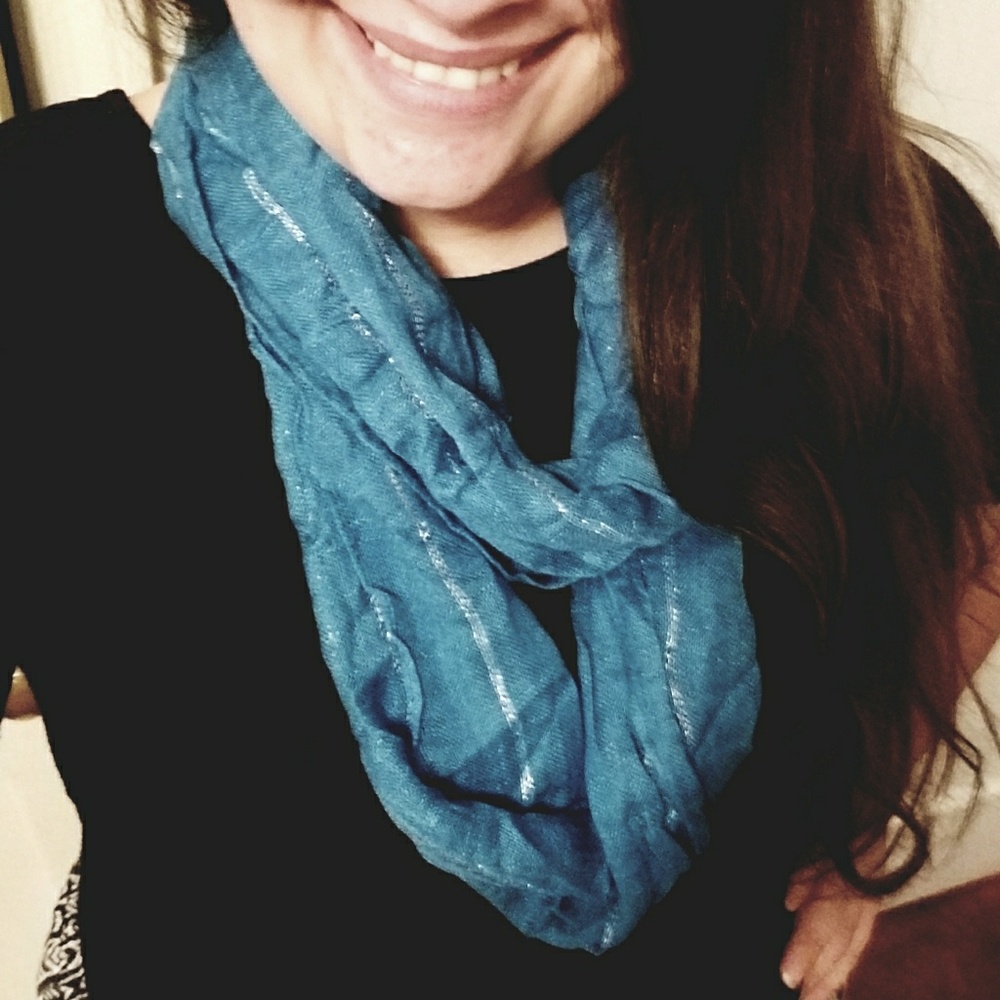 Blue infinity scarf with silver lining