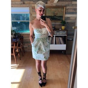 Strapless Floral Dress With Pockets