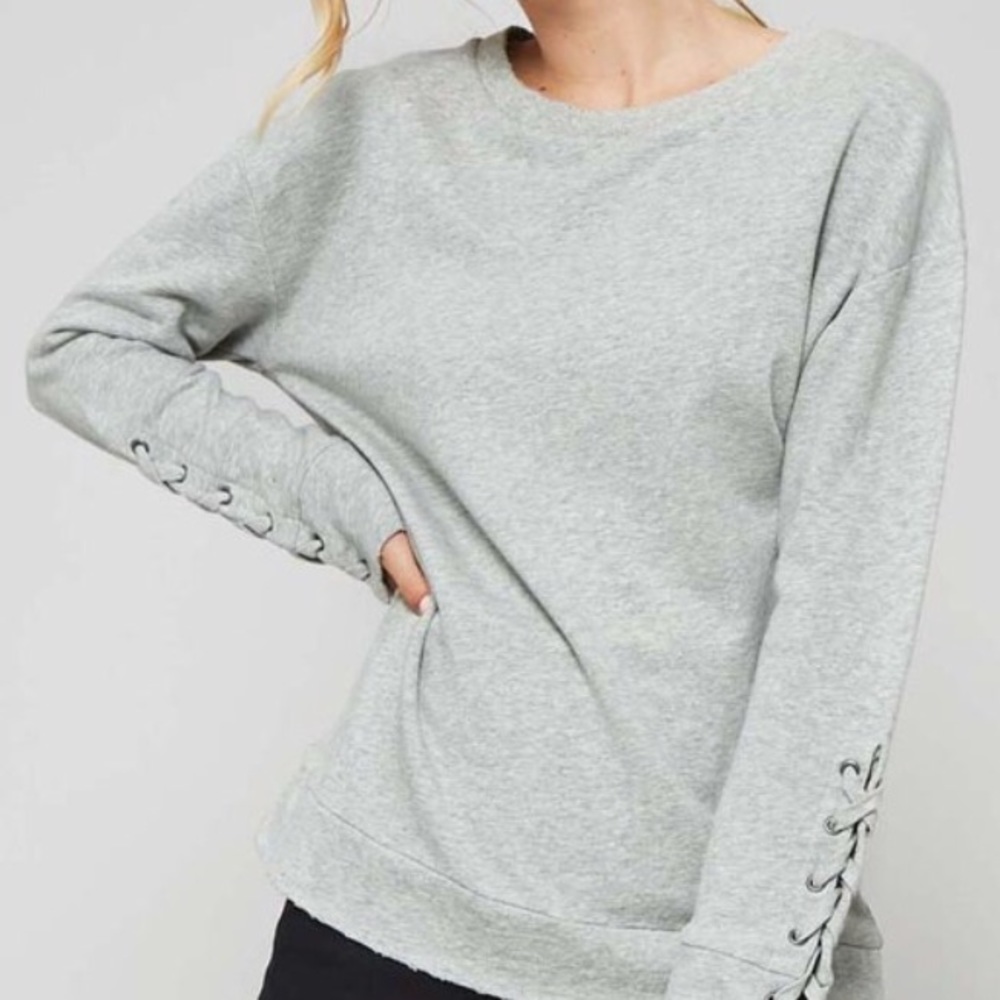 S-M Distressed Lace up sleeve sweatshirt - Picture 2 of 8
