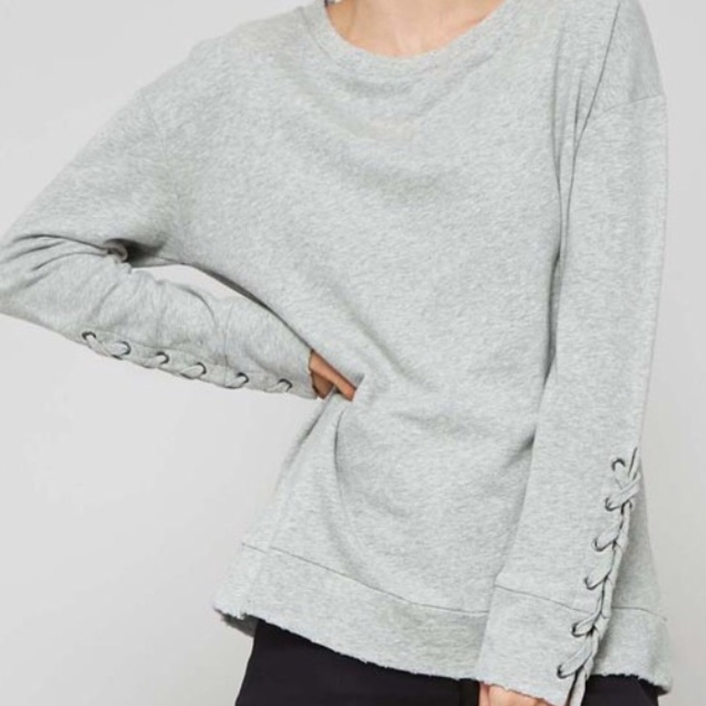 S-M Distressed Lace up sleeve sweatshirt - Picture 3 of 8
