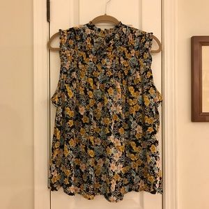 Dalia Smocked Black Ground Floral Print Top Sz XL