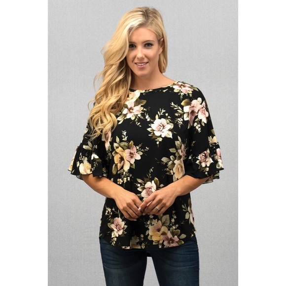 Black floral top - Picture 2 of 3