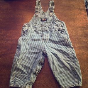 Striped jean overalls