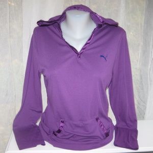 Puma Purple V Neck Hoodie Top Pullover