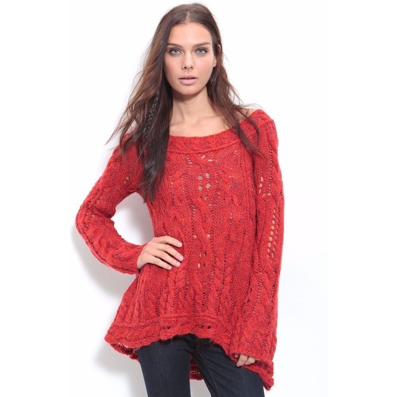Free People Sweaters - Free People Red/Orange Bell Sleeve Sweater