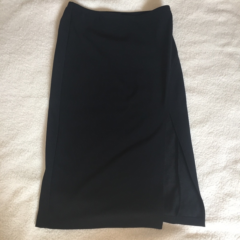 High slit knee length black pencil skirt