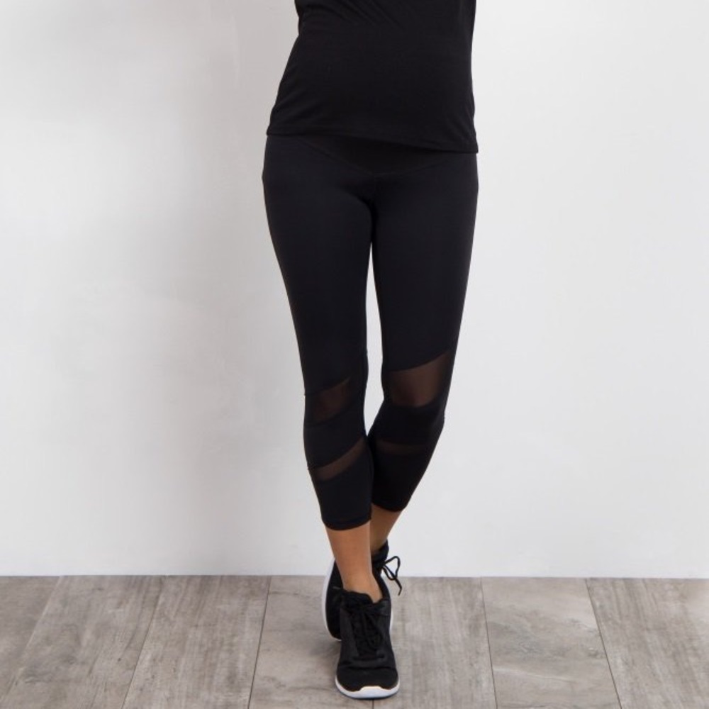 Black maternity fitness leggings with mesh