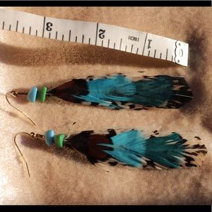 Forever 21 blue & green feather earrings