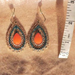 Francesca’s orange, blue, & gold teardrop earrings