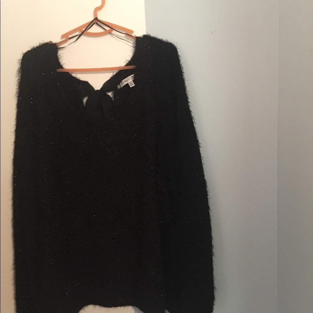 Jennifer Lopez Black Fuzzy Sweater