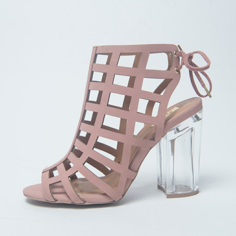Mauve Shoes with Clear Block Heels - Picture 2 of 3