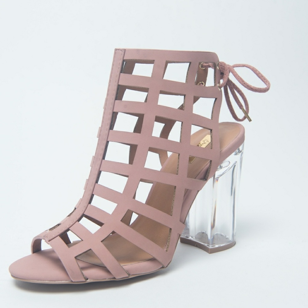 Mauve Shoes with Clear Block Heels - Picture 3 of 3