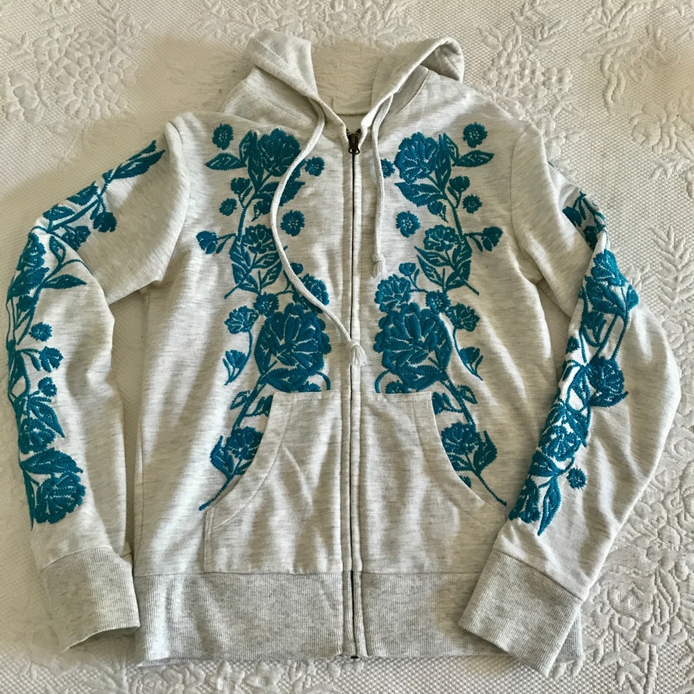 Embroidered Heather Zip-Up Hoodie